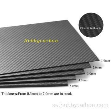 1000x1500mm Kol 100% 3k kolfiberark